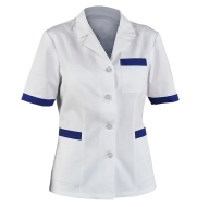 Bluza damska medyczna L&H biała z granatowymi lamówkami