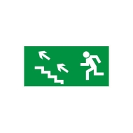 Kierunek do wyjścia drogi ewakuacyjnej schodami w górę w lewo